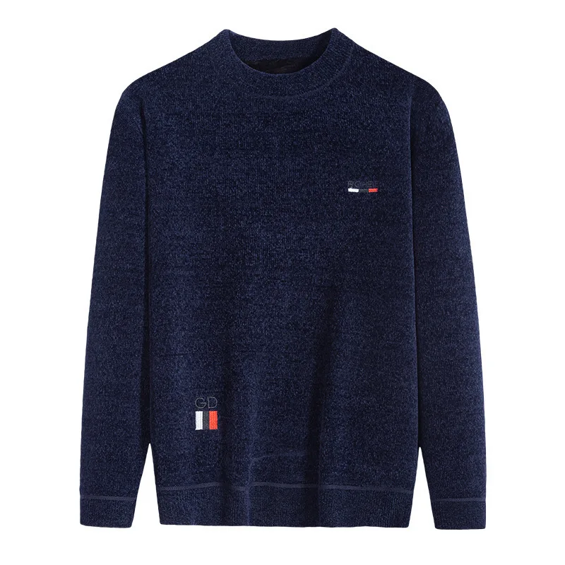 

Autumn and Winter Men's Chenille Round Neck Long Sleeve T-shirt Casual Plush Warm Pure Make Young Men's Top Hair Generation