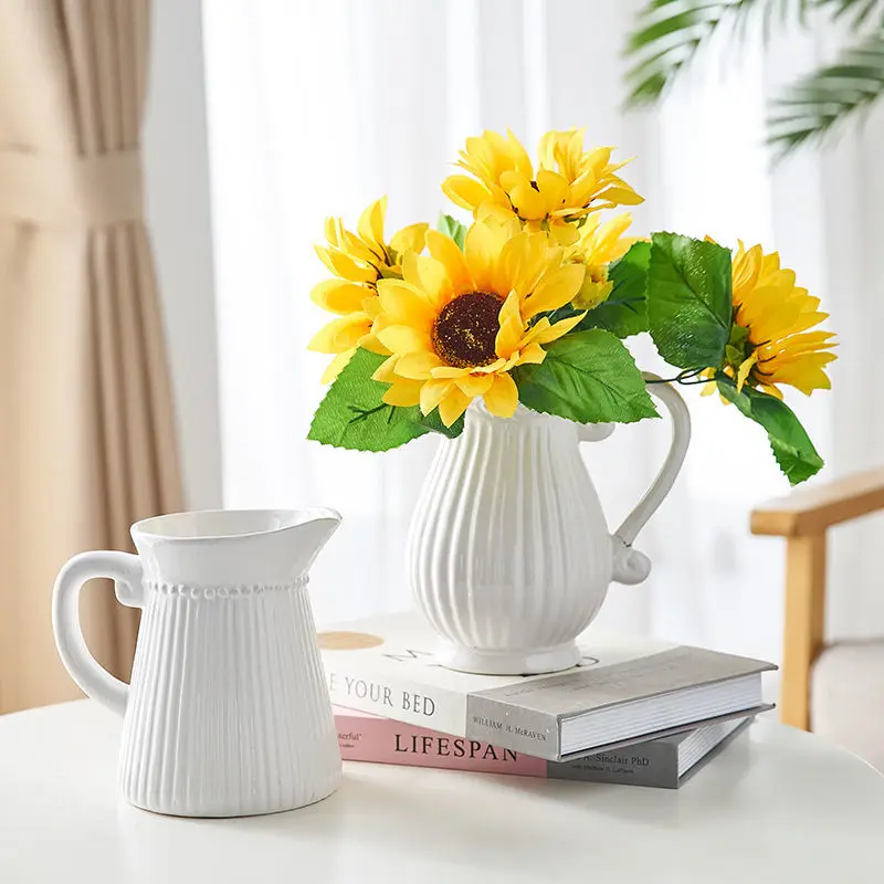 

Country Style Creativity Desktop Vase Vintage White flower pot Garden Watering Ceramic Kettle Flower Vase Pot wedding Home Decor