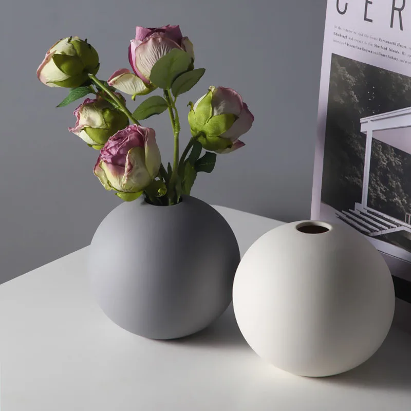 

Круглые вазы большого размера в форме шара, керамическая белая розовая ваза для дома, офиса, декоративная полка для входа