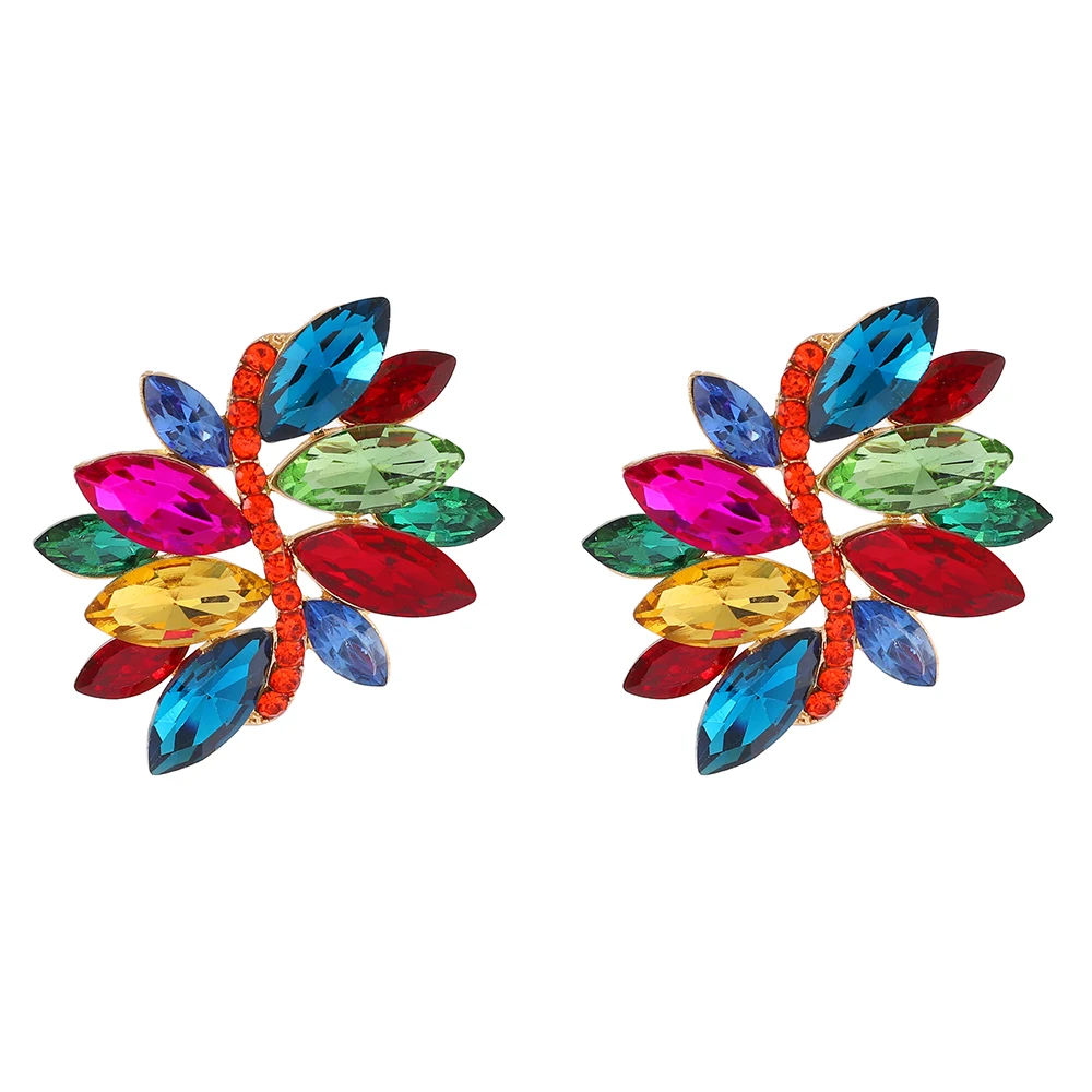

Fashion Trend Colorful Leaf Shape Crystal Stud Earrings For Women Girls Elegant Cute Luxury Pendientes Jewelry Christmas Gifts