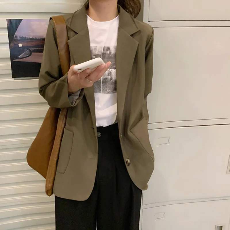 

2021 spring and autumn new net red casual small suit fried street jacket female loose British style long-sleeved top trend