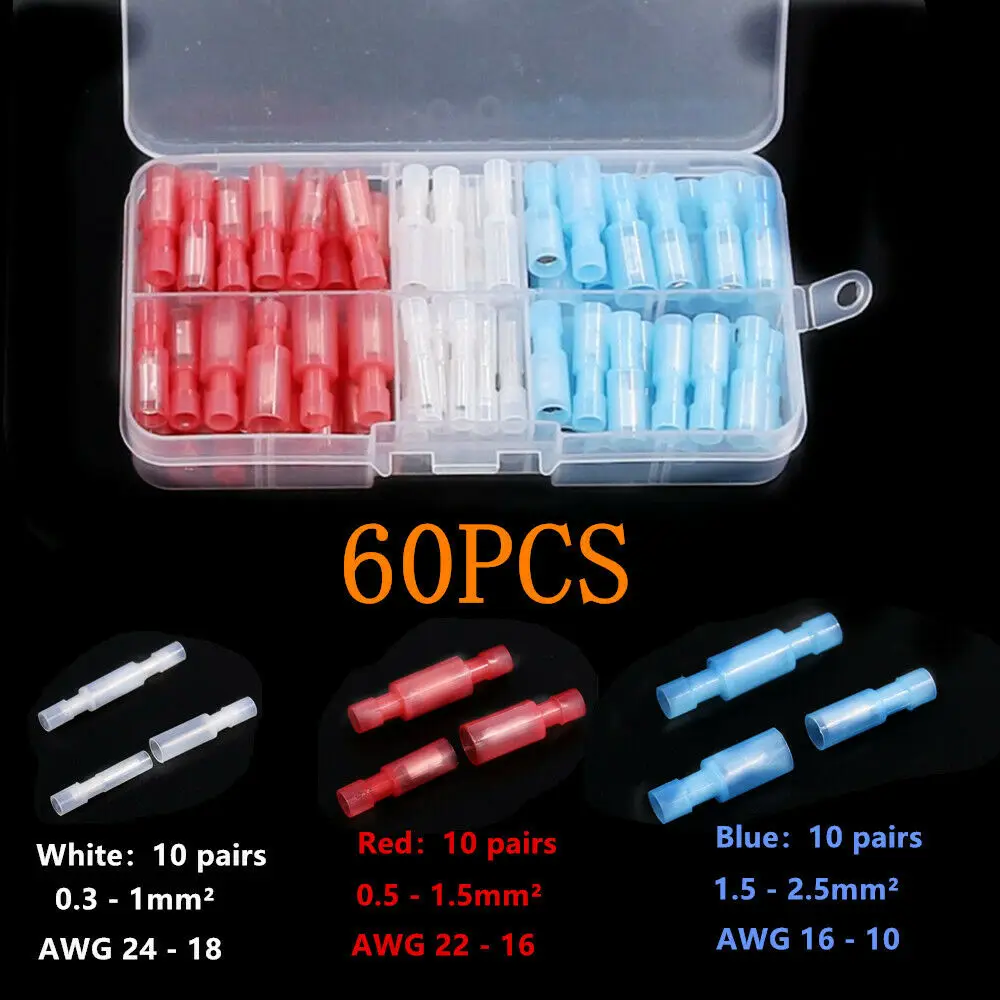 60 шт. полностью изолированные обжимные пулевые клеммы нейлоновый Электрический провод стыковой разъем женский и мужской обжимной терминал AWG 24 -10
