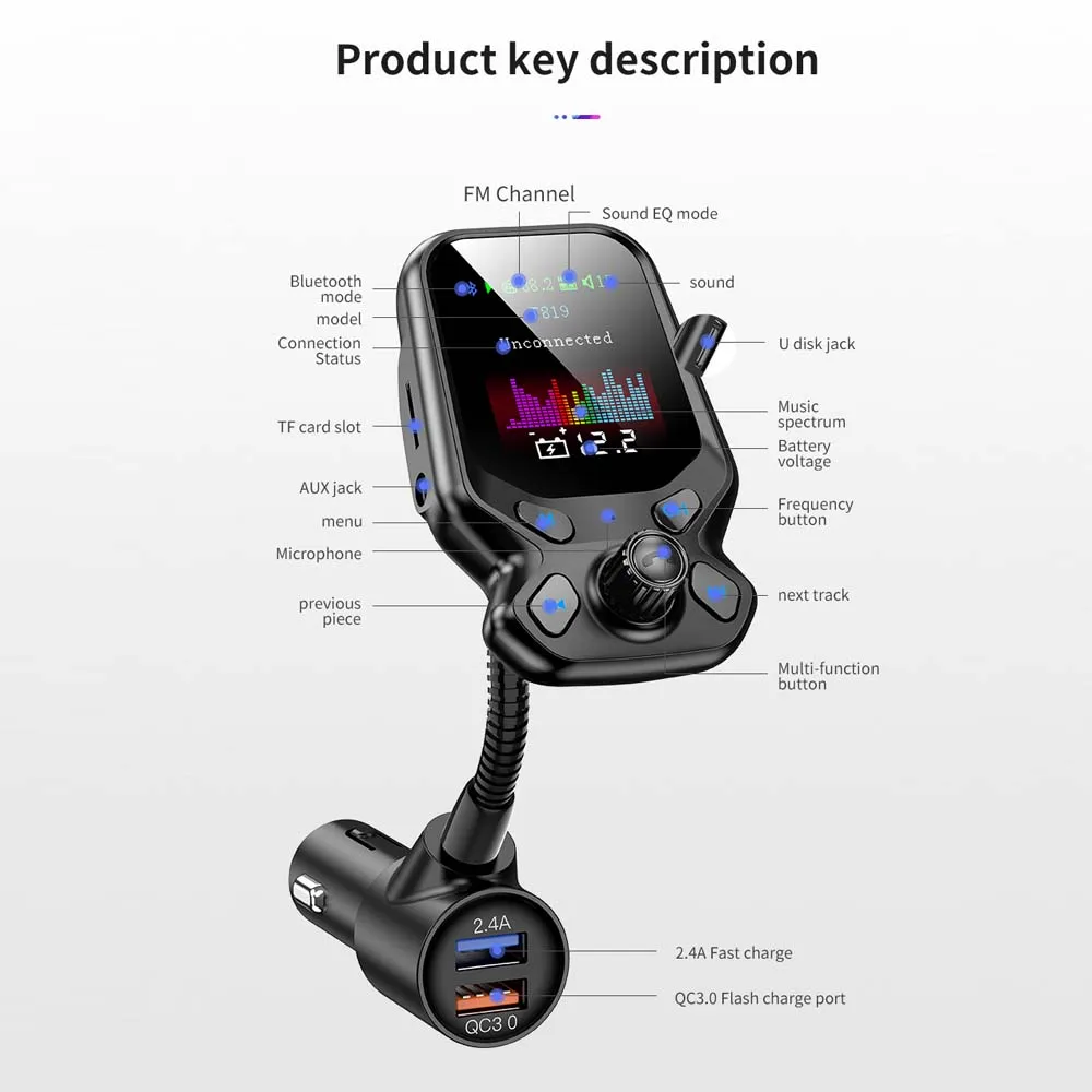

Bluetooth 5,0 FM AUX mp3- QC3.0