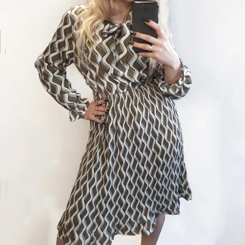 

Summer Korean Vintage Print Flowers Women Dress Ladies Long Sleeve Mid-Calf Empire Dresses Female A-Line Casual Party Clothing