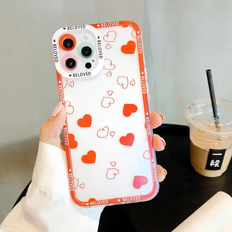 

Ultra-thin Cute Heart-shaped Square Silicone Phone Case For iPhone 13 12 11 Pro XS Max XR X SE 8 7 Plus Transparent Soft Cover