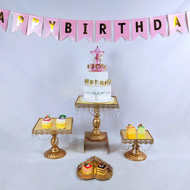 

SQUARE DISPLAY PAN 8/10/12 INCH GOLD MIRROR SURFACE WEDDING DESSERT TRAY CAKE STAND PARTY DECOR
