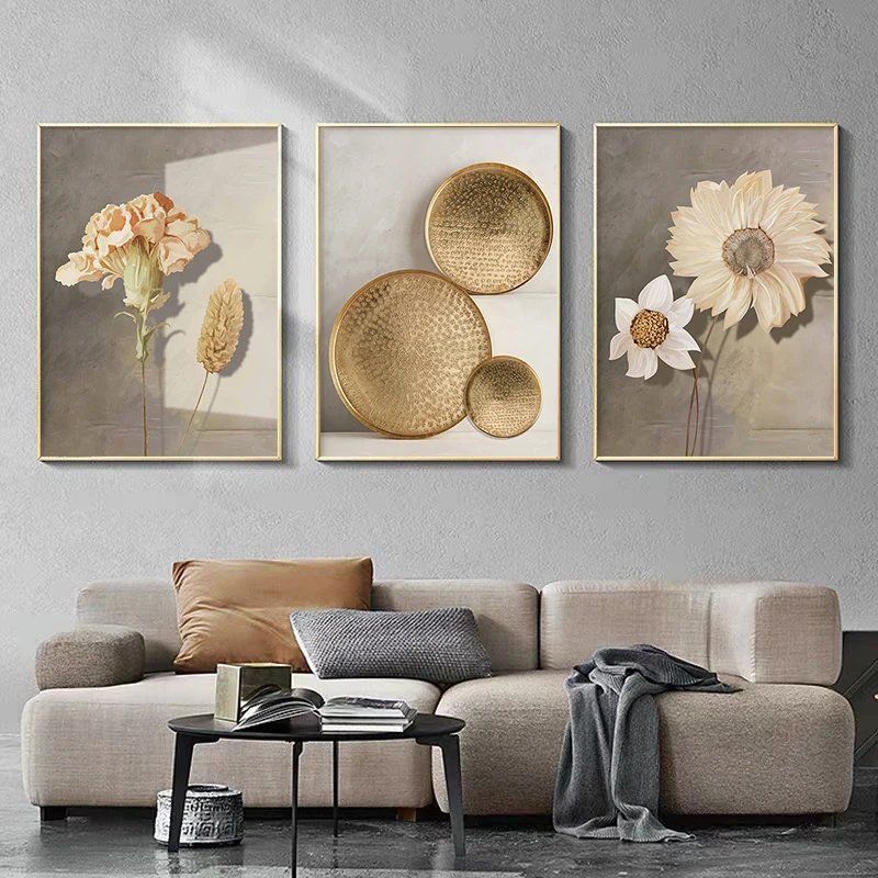 

Modern Abstract Golden Geometric Flowers Canvas Art Paintings For Living Room Bedroom Posters And Prints Wall Poster Home Decor