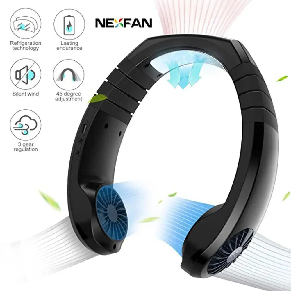 

Portable Neck-mounted Mini Fan USB Rechargeable 3 Speed Adjustable Colorful Light Wind
