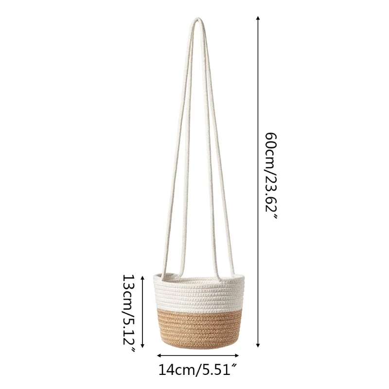 

Handwoven Hanging Planter Plant Basket with Jute Cotton Cord Indoor Flower Pot E7CB