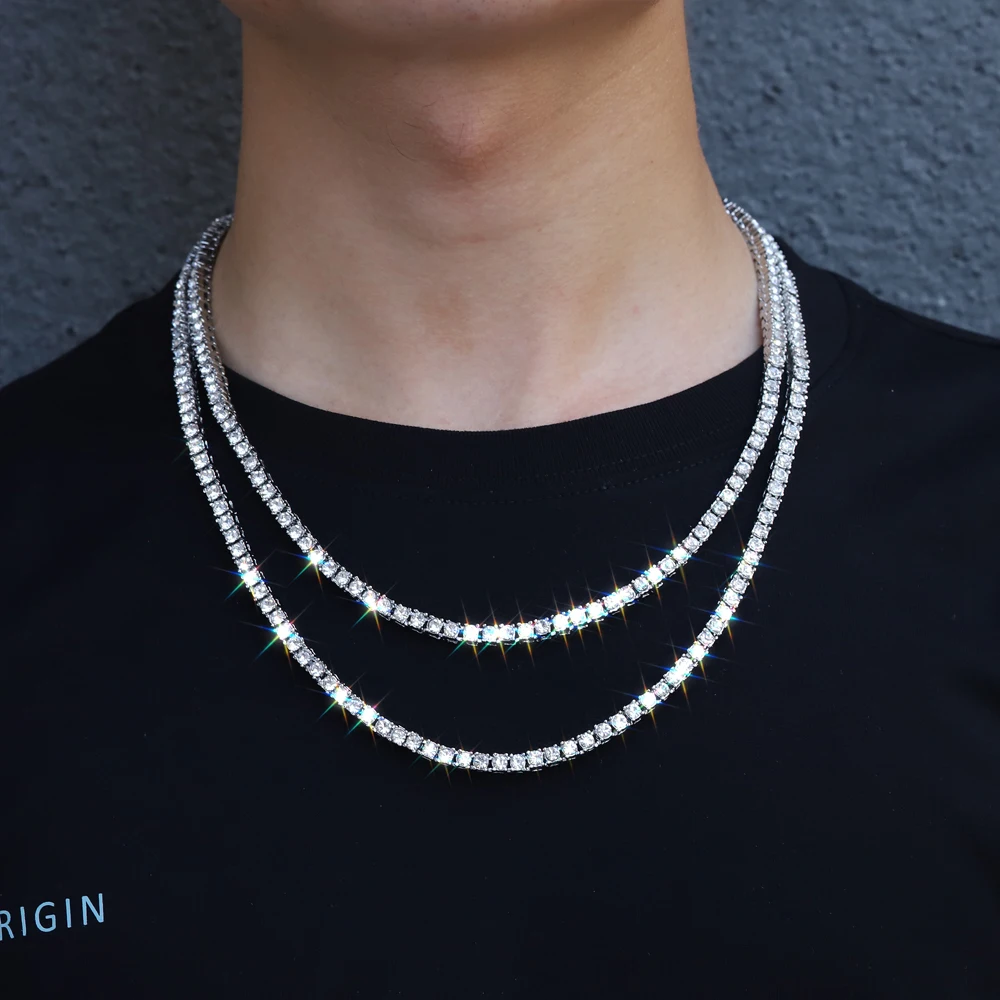 4mm 1 Row Shiny Tennis Chain Necklace Men Hip Hop Iced Out Bling CZ Jewelry Gold Silver Color Charm Gift 2021 | Украшения и