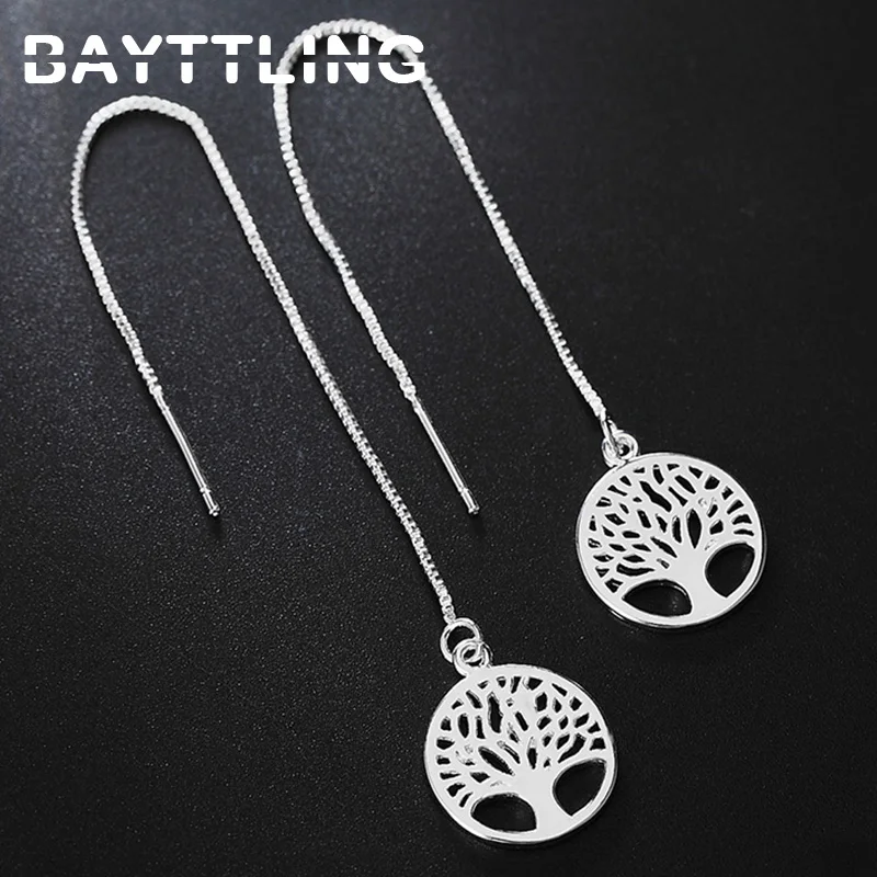 

BAYTTLING New 120MM Silver Color Delicate Round Tree of Life Drop Earrings For Woman Fashion Glamour Wedding Jewelry Gift