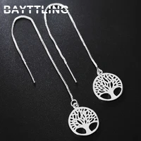 bayttling new 120mm silver color delicate round tree of life drop earrings for woman fashion glamour wedding jewelry gift
