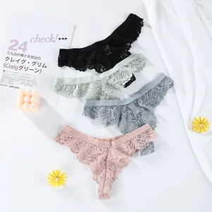 Sexy Lace Thong Low Waist Lace Transparent Panties Women Hollow Out Breathable G String Briefs Bow Underwear Lingerie Pantys New
