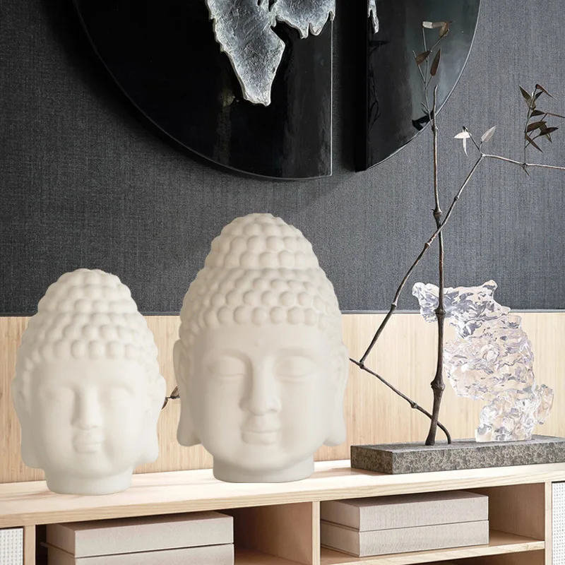 Белая матовая керамическая статуя головы Будды индийская религиозная