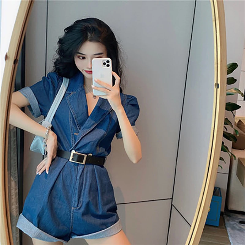 Женский комбинезон с высокой талией Свободный широкими штанинами повседневные