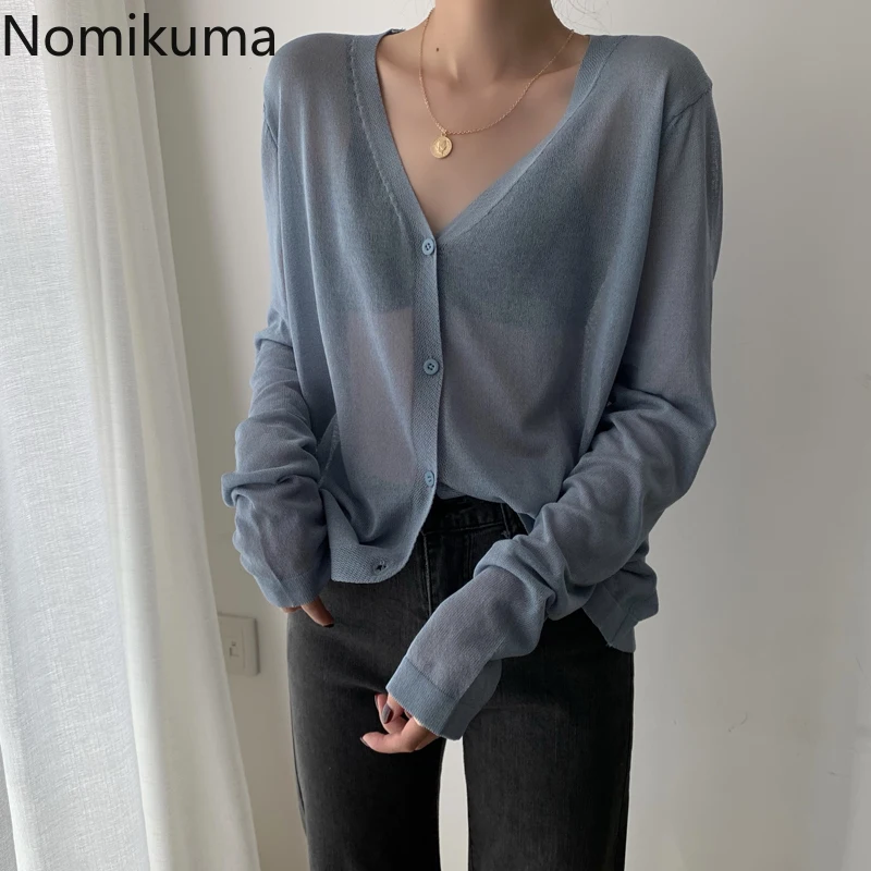 Женская Тонкая Блузка Nomikuma однотонная однобортная блузка с v образным вырезом