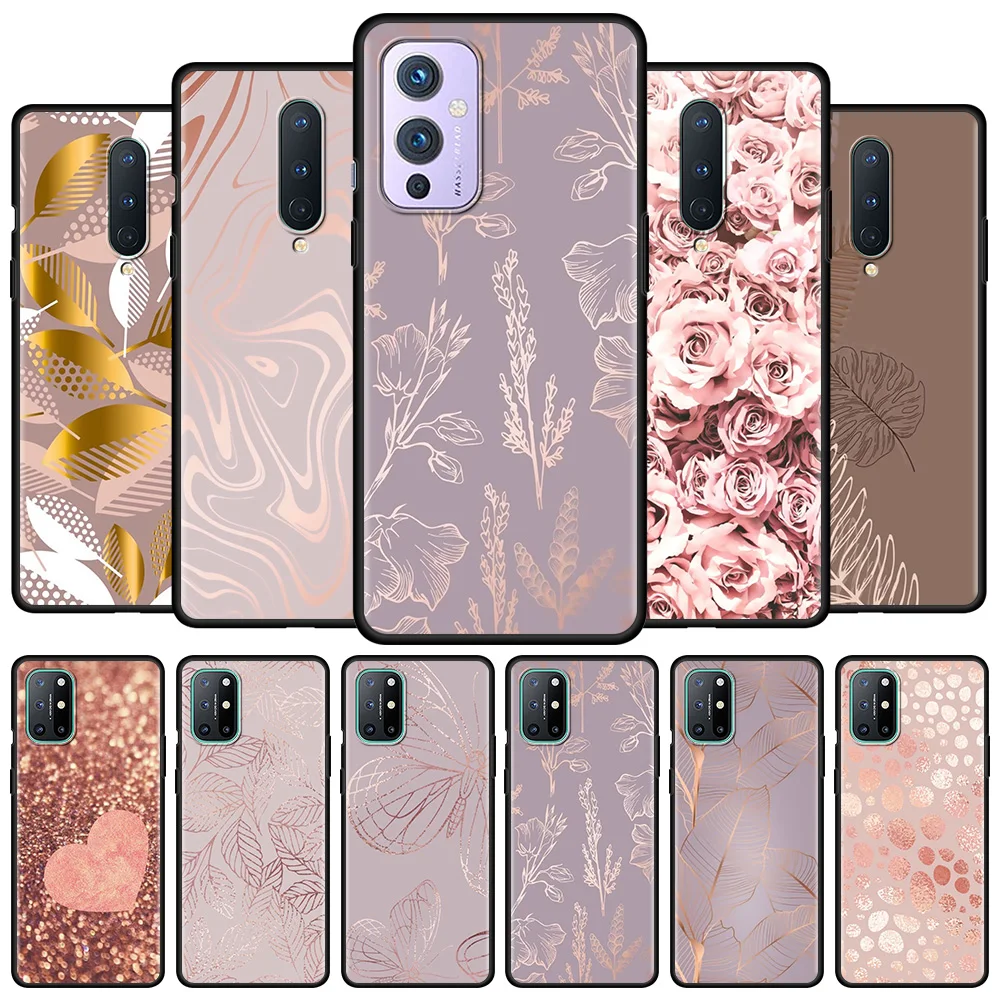 

Phone Case For OnePlus 8T 8 Nord 2 CE N200 N100 N10 9R 9 8 7T 7 Pro Z Bumper Black Soft TPU Fundas Coque Rose Pink Butterfly