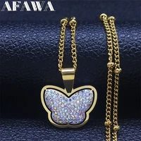 2022 fashion butterfly stainless steel red crystal small charm necklace gold color statement necklace jewelry collier n8042s01