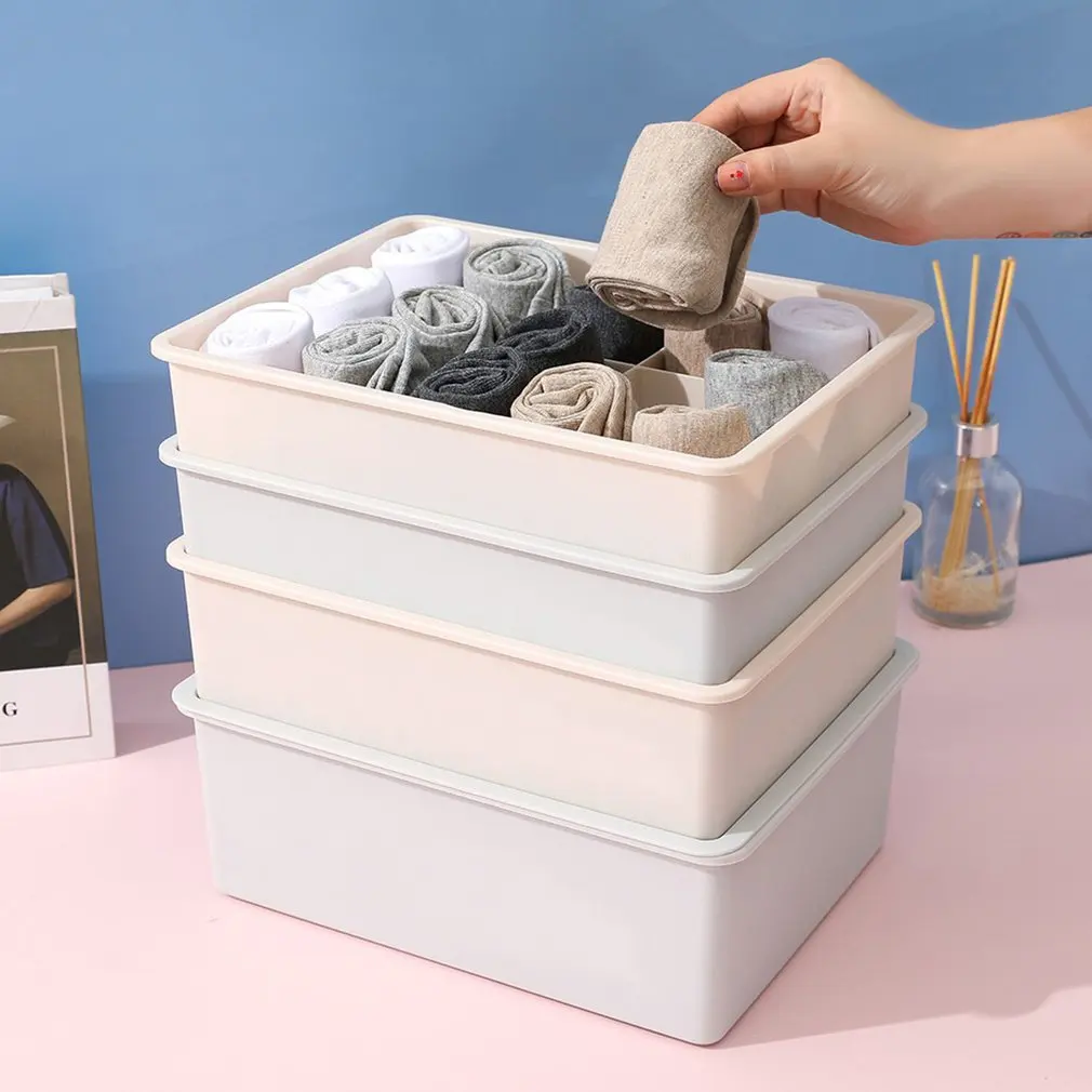 

Underwear Storage Box Compartment For Underwear Bra Socks Household Stackable Plastic Finishing Storage Box