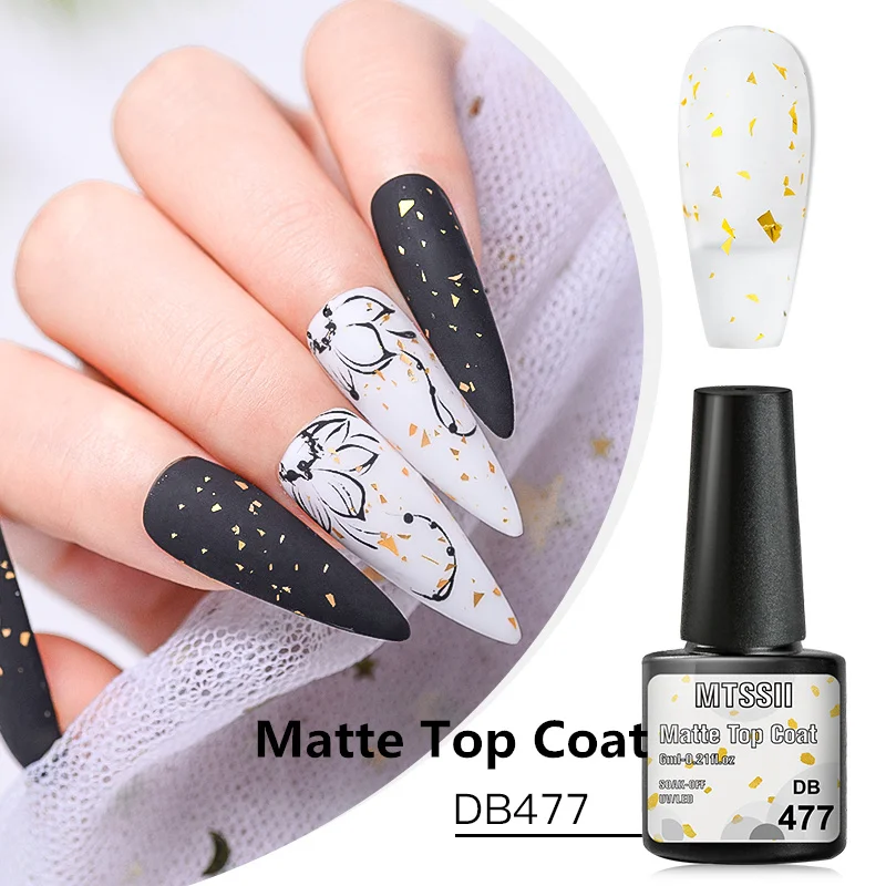 

Mtssii Matte Aluminum Foil Top Coat Soak Off UV LED Hybrid Nail Art Eggshell Gel Varnish Gold Glitter Flakes Function Gel