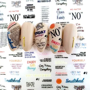 Наклейки для ногтей, разные формы, 1 лист, 3D, с цветными буквами, Z0232