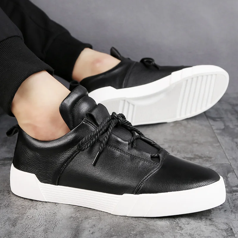 Mens shoes casual fashion genuine leather for men Slip on loafers Black sneakers Winter Autumn men's Brand 2019 New |