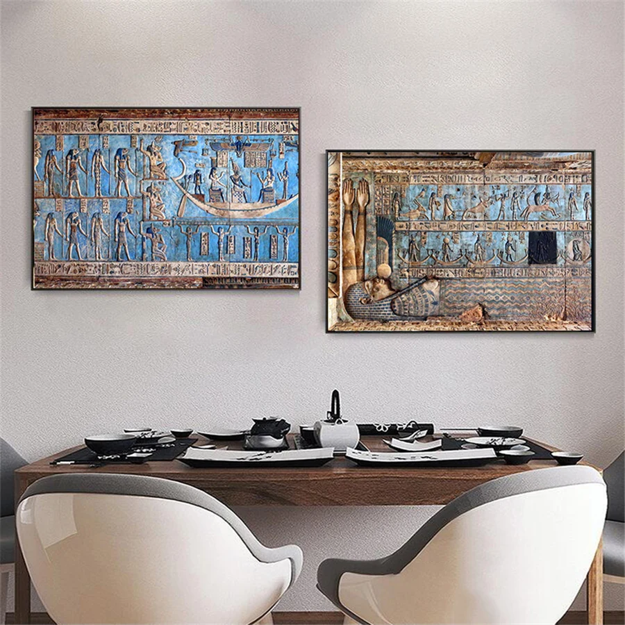 Retro Egypt Style Figure Painting Blue Ancient Egyptian Fresco Canvas Posters Prints Wall Art Paintings Pictures Cuadros Decor | Дом и сад