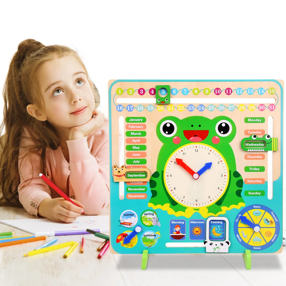 

Clock Kindergarten Baby Cognitive Toys Desktop Ornaments Frog Calendar Clock Toy Time Cognition Matching Toy for Kids