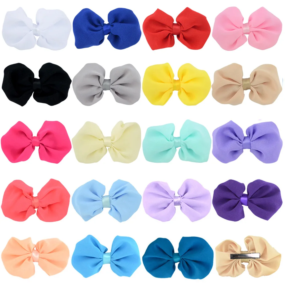 10pcs/lot Cute Baby Girls Solid Color Bowknot Hair Clip Chiffon Bows Duckbill Clip Children's Headwear Holiday Gift