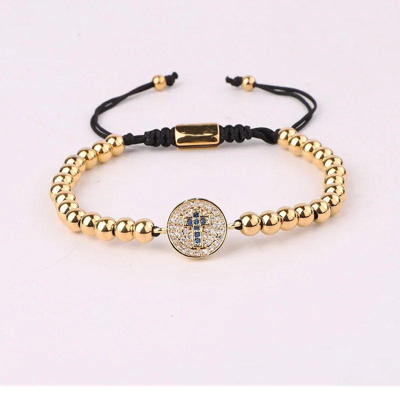 

Classic Design Stainless Steel Beads CZ Pave Cross Charm Handmade Macrame Friendship Bracelet Men Women