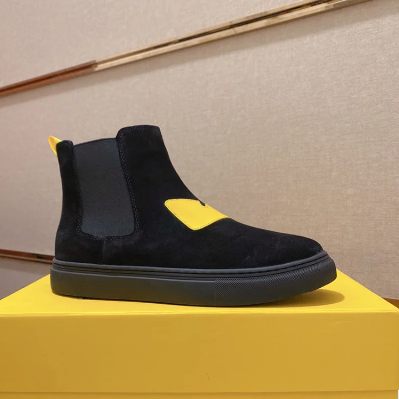 

Кожаные высокие кроссовки известного бренда, высокие зимние сапоги, черные замшевые хип-хоп Ботинки Челси, мужские ботинки на платформе