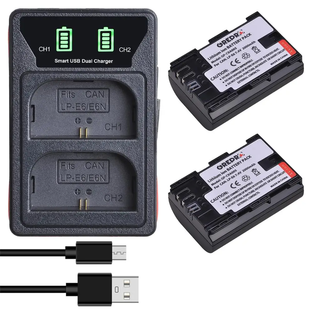 Аккумулятор LP E6 LPE6 2 шт. двойное зарядное устройство USB светодиодный кой и портом