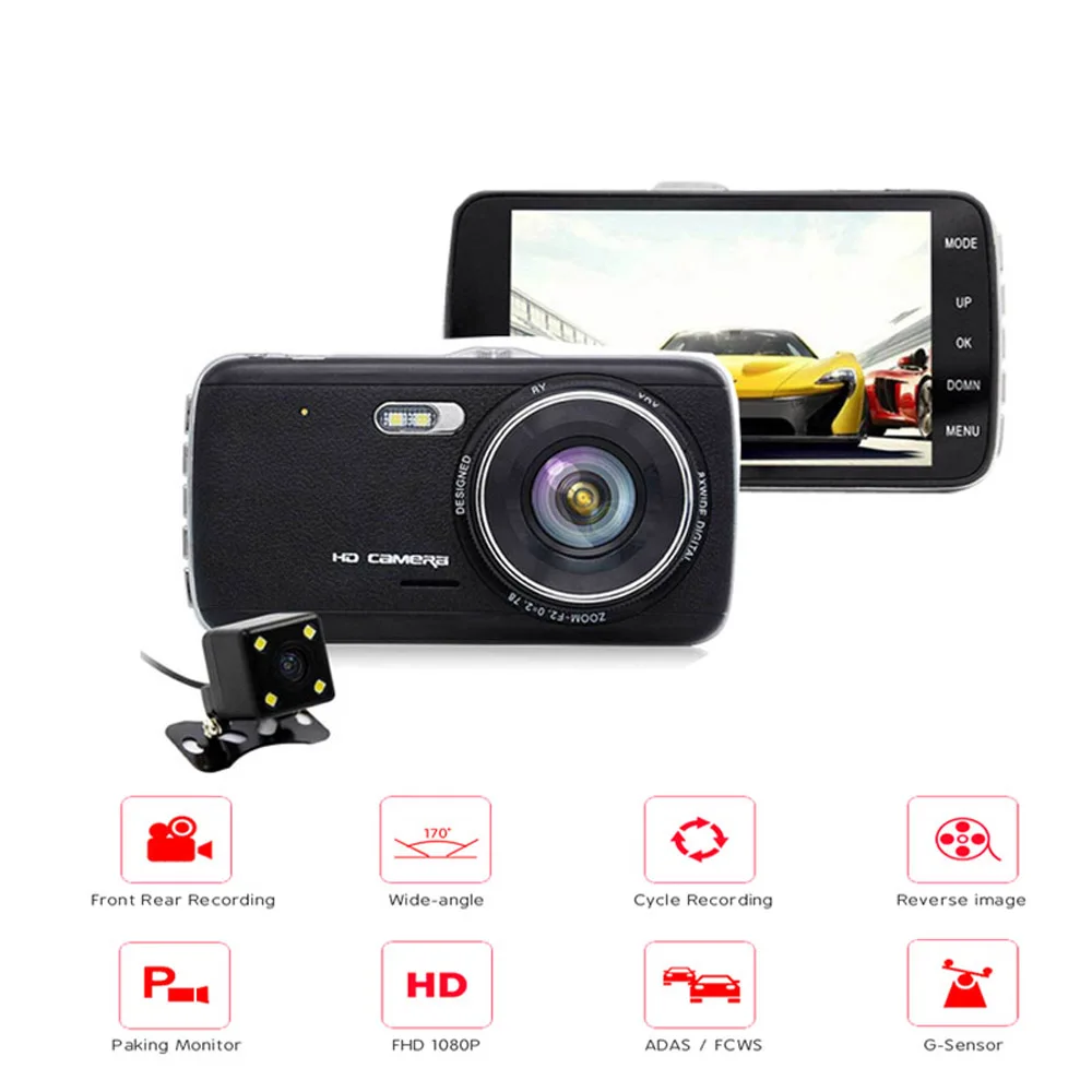 4 0 &quotАвтомобильный видеорегистратор IPS экран Full HD 1296P двойной объектив камера