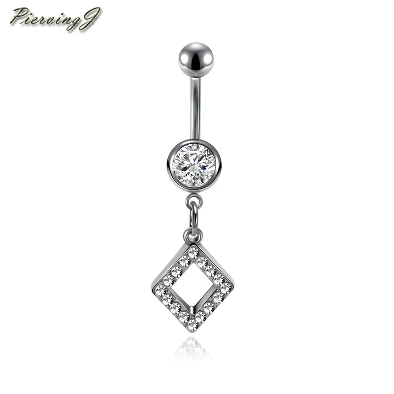 PiercingJ Нержавеющая сталь подвеска ромб драгоценные камни стразы для пупка бар