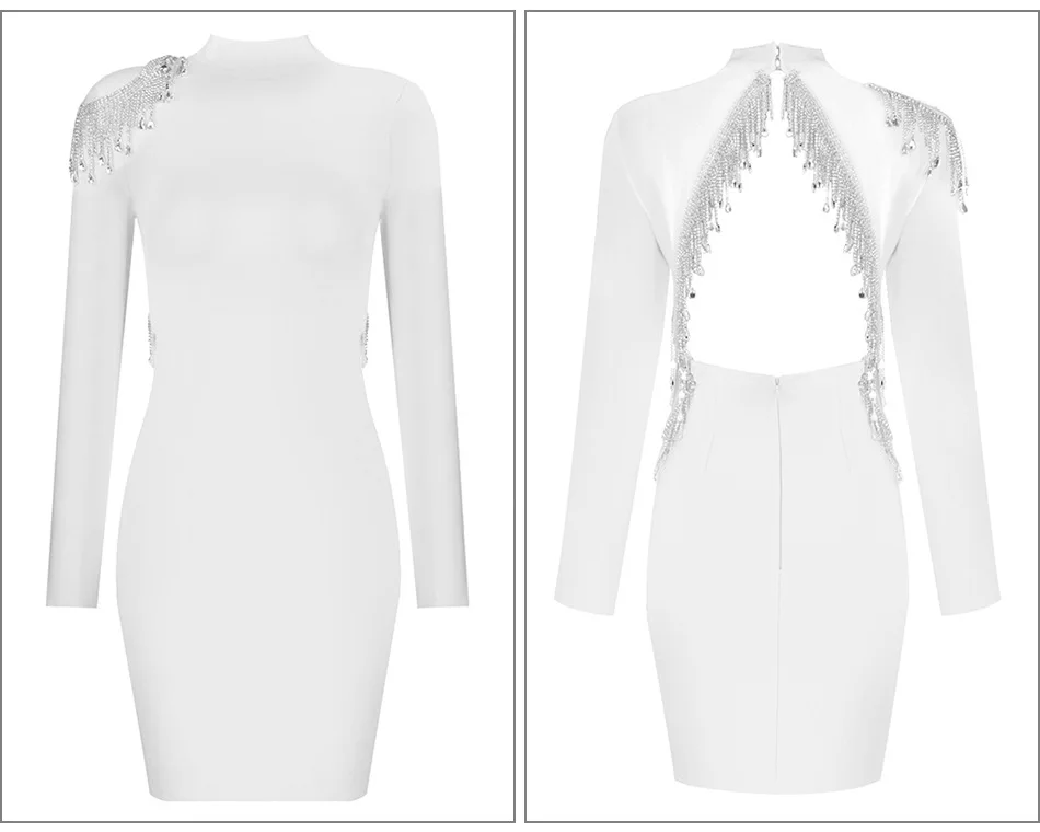 

Donsignet Woman Dress Spring/Autumn High-end New Sexy Backless Dress Hanging Beaded Chain Long-sleeved Solid Color Dress