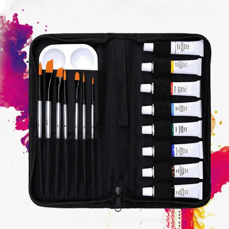 

16pcs Professional Acrylic Paints Brush Palette Set Hand Painted Wall Paint Artist Draw Painting Pigment DIY H4GA