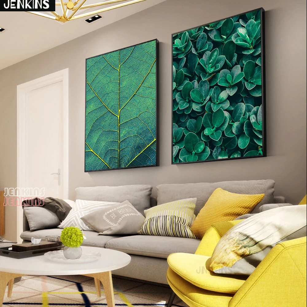 

JENKINS Green Leaves Pattern Wall Art Natural Plants Paintings Nordic Canvas Posters Prints for Living Room Bedroom Corridor