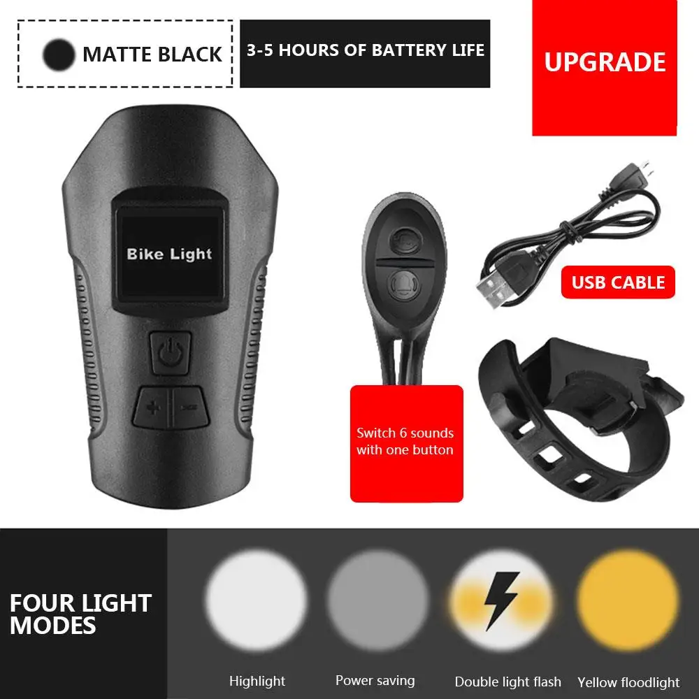 

USB Rechargeable Bright Lights Riding Flashlight Bicycle Light Power Display T6 ABS 3 Color LED Waterproof Riding Light Durable