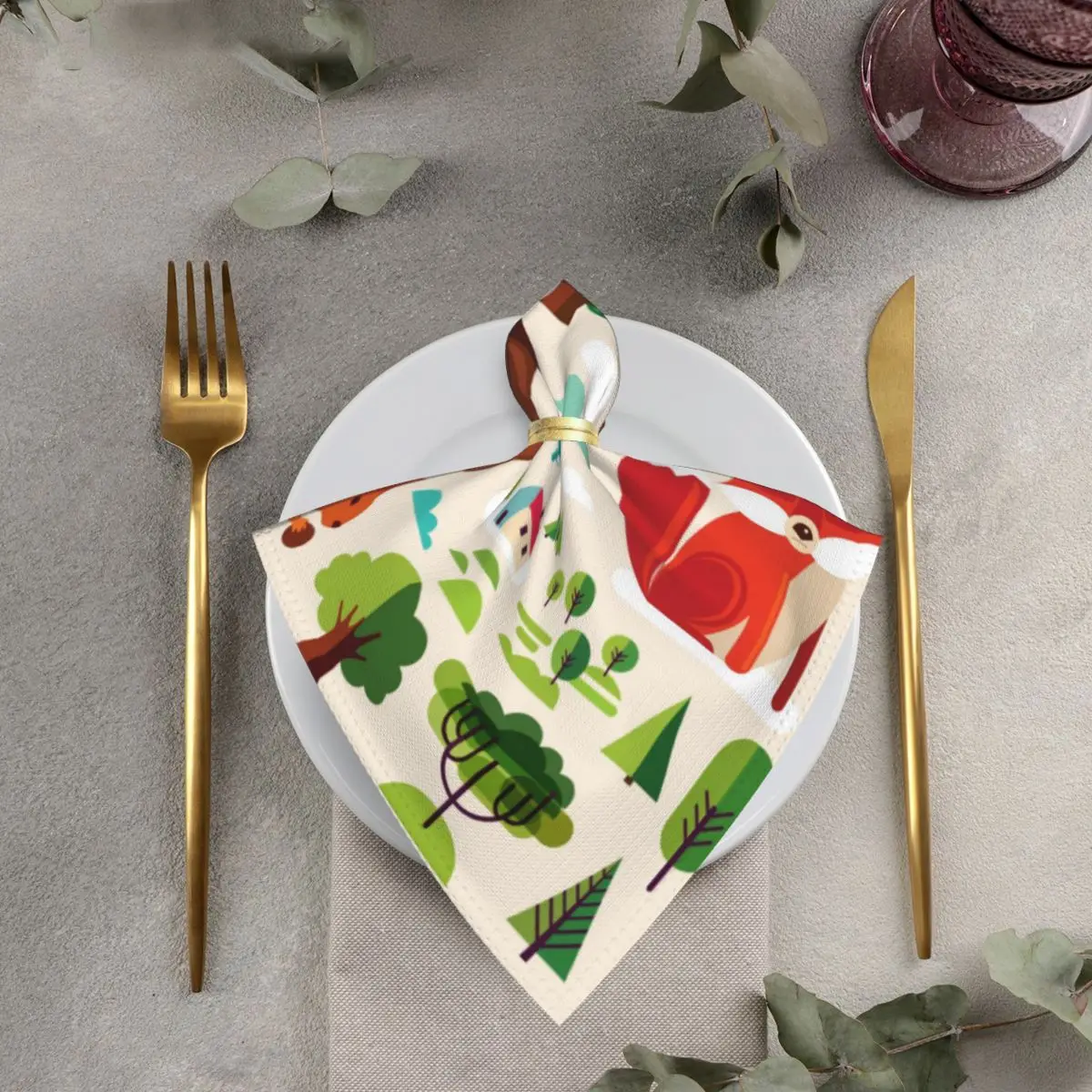Милые многоразовые салфетки с изображением лесных животных для рождества Дня