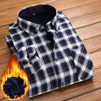 all match casual check shirt high quality branded tops new winter mens plus velvet thick warm shirt business classic fashion