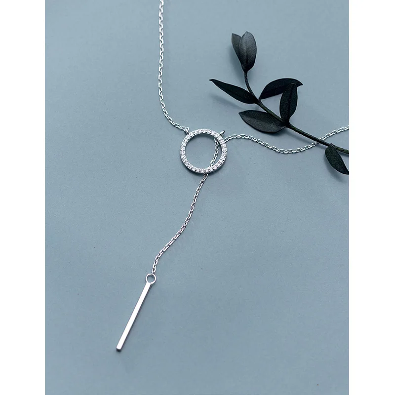 925 ювелирные изделия стерлингового серебра круг в полоску длинные ожерелья с