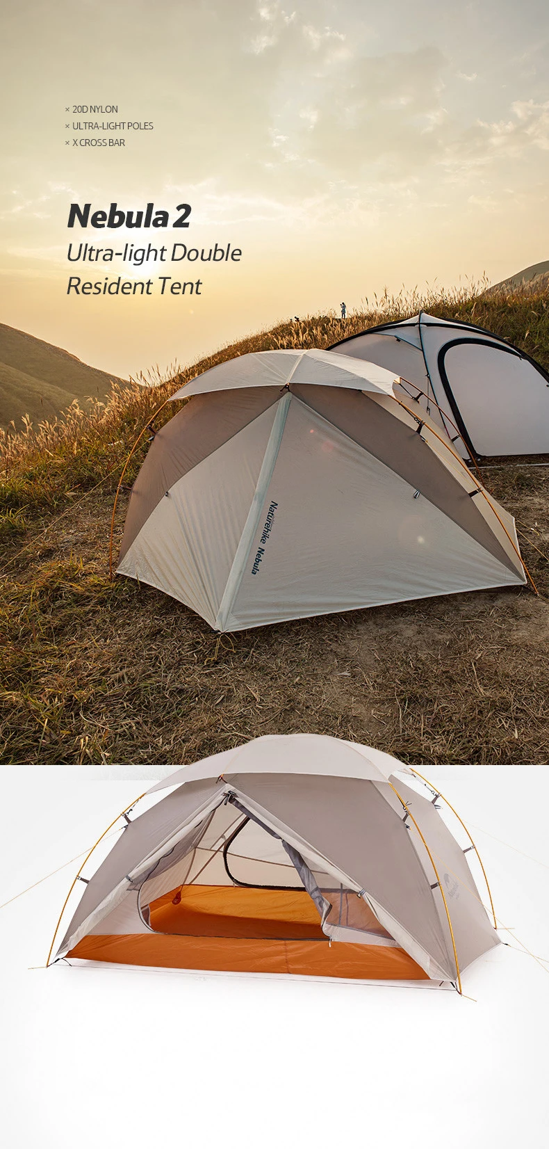 NatureHike от 1 до 2 человек Сверхлегкий Палатка 4 сезона открытый профессиональный с силиконовым покрытием 20D нейлоновые палатки алюминиевый стержень