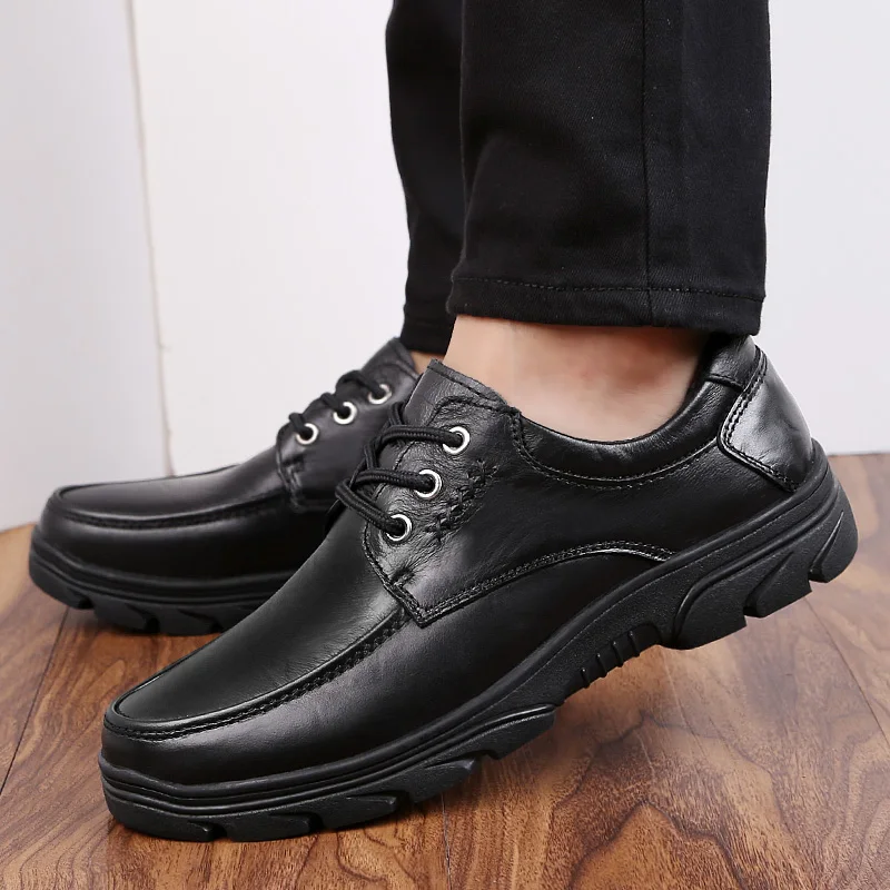 Murah Kulit Asli Sepatu Musim Dingin Sepatu Bot Baru Fashion Kasual Luar Ruangan Hiking Perkakas Pria Non-Slip Nyaman Hangat Salju Sepatu