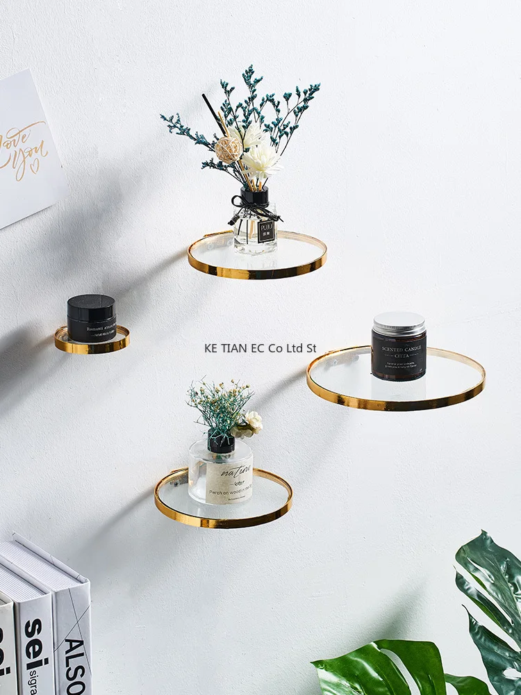 Круглая настенная подвесная железная и стеклянная Золотая полка в горшке для