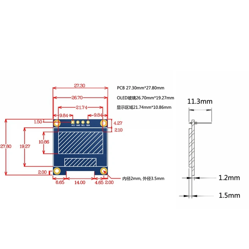 0 96 дюймов межсоединений интегральных схем I2C серийный VCC 128X64 O светодиодный