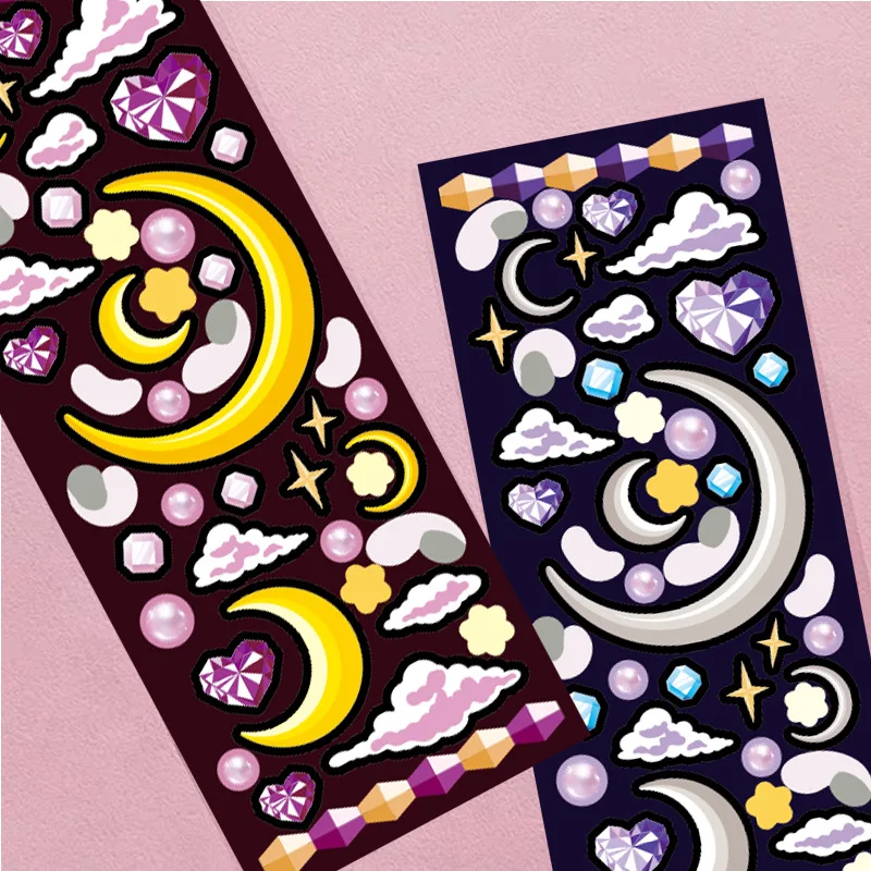 Pegatinas de lazo para regalo, calcoman&iacute;as decorativas de fresa, postre, Luna y rosa-3