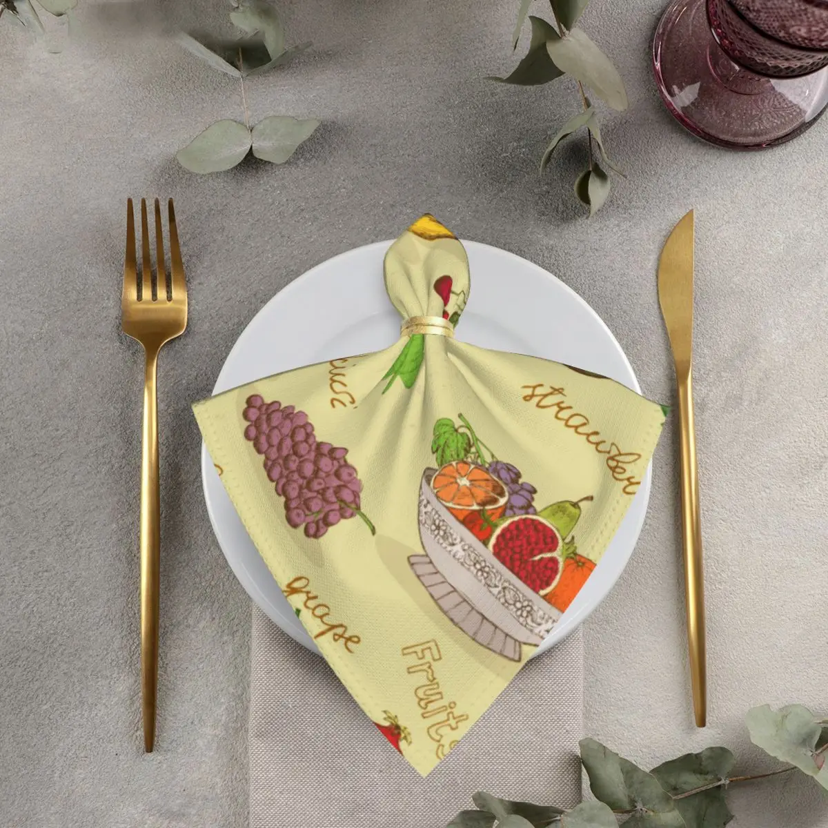 

Dinner Napkins Fruits Polyester Reusable Napkins for Christmas Thanksgiving Dinners Weddings Cocktail Parties 50cm Napkins