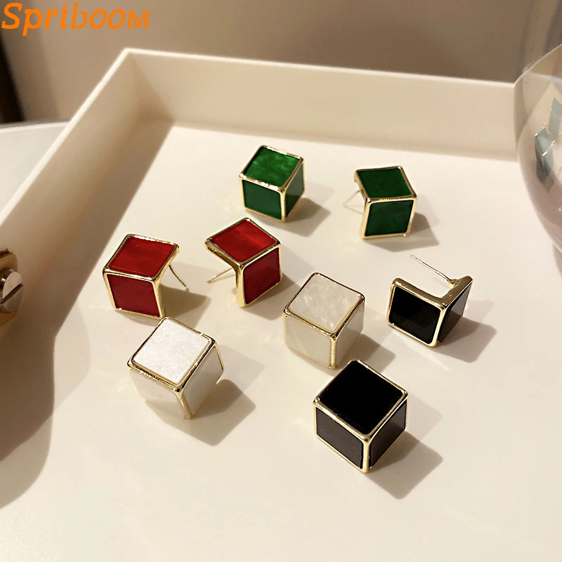 

3D Cube Stud Earrings for Women Square Hollow Cubic Earring Metal Statement Earings Piercing Jewelry Accessories Friends Gifts