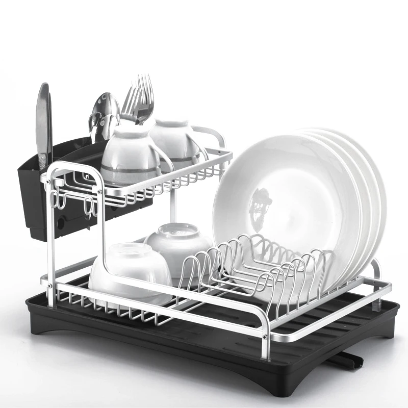 

2 яруса из нержавеющей стали и алюминия, сушилка для посуды, Кухонное хранилище, сушилка, поднос на раковину, держатель для посуды, органайзе...