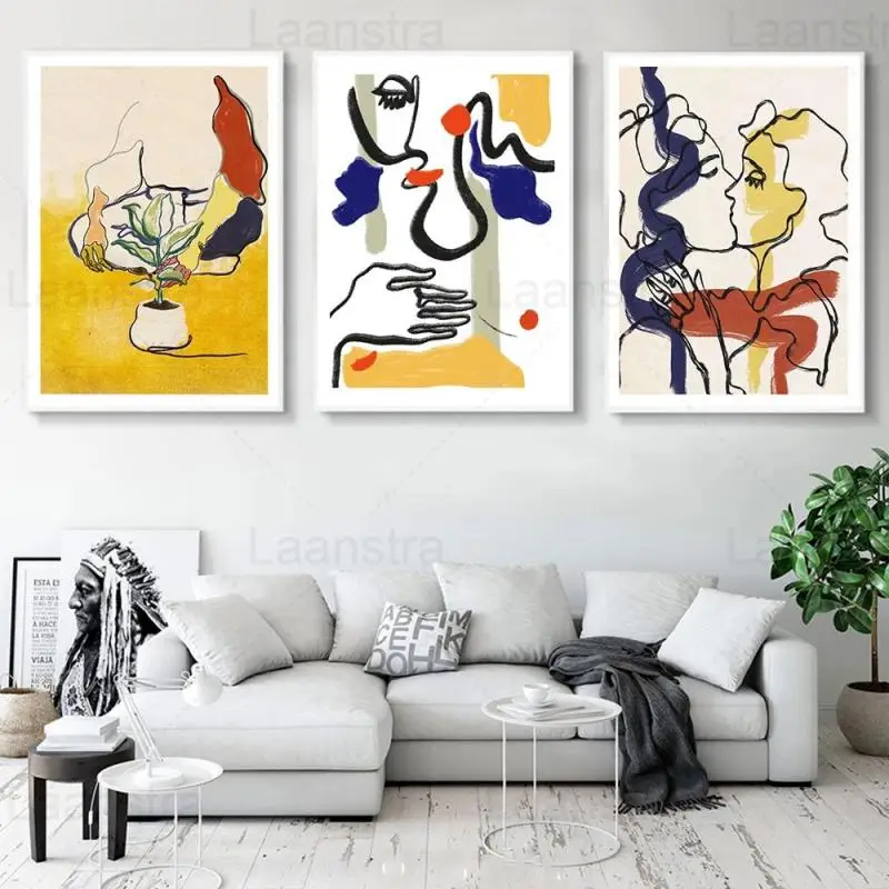 

Nordic Abstract Line Kiss Figure Art Color Posters and Prints Canvas Painting Modern Wall Pictures For Living Room Home Decor
